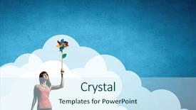  Presentation with windmill - Colorful presentation theme enhanced with clean air - happy young woman with windmill backdrop and a sky blue colored foreground