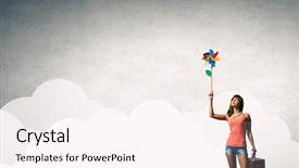  Presentation with clean air - Presentation theme enhanced with clean air - happy young woman with windmill background and a pink colored foreground