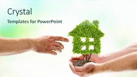  Presentation with clean house - Slides having clean air - image of human hands holding background and a cool aqua colored foreground