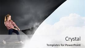  Presentation with page - Slides having clean air - young woman pulling page background and a sky blue colored foreground