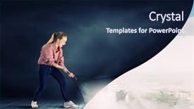  Presentation with clean air - Amazing presentation having clean air - young woman pulling page backdrop and a navy blue colored foreground