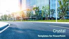  Presentation with asphalt road - Colorful slide set enhanced with clean asphalt road through office backdrop and a ocean colored foreground