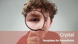  Presentation with audit - Beautiful PPT theme featuring clean audit - boy using magnifying glass backdrop and a coral colored foreground