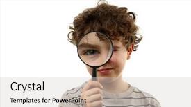  Presentation with blonde holds a magnifying glass - PPT layouts having clean audit - young boy holding magnifying glass background and a  colored foreground
