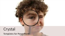  Presentation with magnifying glass - Audience pleasing slide deck consisting of clean audit - young boy holding magnifying glass backdrop and a  colored foreground