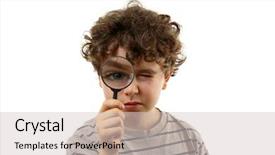  Presentation with blonde holds a magnifying glass - PPT theme featuring clean audit - young boy holding magnifying glass background and a  colored foreground