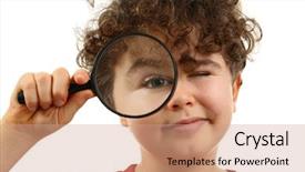 Presentation with magnifying glass - Slides enhanced with clean audit - young boy holding magnifying glass background and a  colored foreground