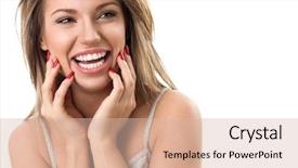  Presentation with beautiful young woman getting face - PPT theme enhanced with clean background - beautiful young woman laughing background and a lemonade colored foreground