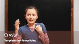  Presentation with clean - Cool new presentation design with cute girl posing at the clean blackboard in the classroom backdrop and a tawny brown colored foreground