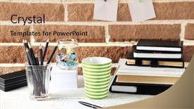  Presentation with workplace - Presentation theme consisting of clean desk - stylish workplace at home background and a coral colored foreground