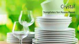  Presentation with green and wood - Beautiful slide set featuring clean dishes on wooden table backdrop and a  colored foreground
