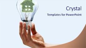  Presentation with clean house - Slide deck with clean environment - human hand holding bulb background and a sky blue colored foreground