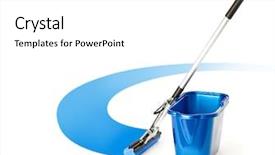  Presentation with clean - Cool new PPT theme with floor clean - mop and bucket isolated backdrop and a white colored foreground
