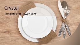  Presentation with food - Amazing presentation design having clean food - empty plate and silverware set backdrop and a  colored foreground