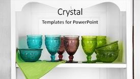  Presentation with cutlery - Amazing slide set having clean glasses plates and cutlery on shelf in kitchen cupboard backdrop and a white colored foreground