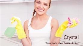  Presentation with pair of gloves - Amazing theme having clean hands - beautiful young housewife wearing gloves backdrop and a lemonade colored foreground