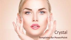  Presentation with youth skin care concept beige - Cool new presentation theme with clean hands - beauty woman portrait beautiful spa backdrop and a lemonade colored foreground