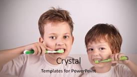  Presentation with tooth brush - Beautiful presentation theme featuring clean hands - two happy boys with tooth backdrop and a  colored foreground