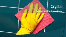  Presentation with bathroom - Colorful slide deck enhanced with clean kitchen - hand with yellow sponge cleaning backdrop and a  colored foreground