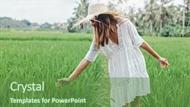  Presentation with rice field - Presentation theme having discover - young girl walking in rice background and a tawny brown colored foreground