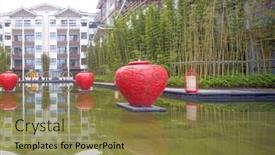  Presentation with pond - Slides enhanced with clean-pond-near-modern-buildings background and a yellow colored foreground