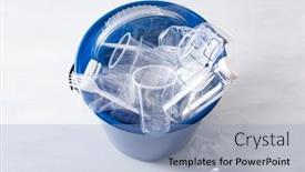  Presentation with plastic reuse - Slide deck featuring clean-recyclable-plastic-bottles-containers background and a light blue colored foreground