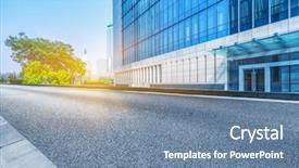  Presentation with clean - Cool new slides with clean road with modern buildings background backdrop and a seafoam green colored foreground