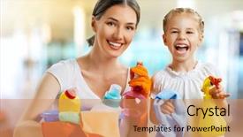  Presentation with room cleaning - PPT layouts consisting of clean room - happy family do the cleaning background and a coral colored foreground