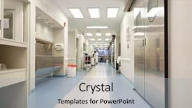  Presentation with empty - Presentation theme having clean room - long empty hospital corridor background and a light gray colored foreground