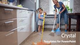  Presentation with wash - Colorful slide set enhanced with clean room - mother daughter wash the floor backdrop and a coral colored foreground