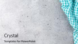  Presentation with kitchen towel - PPT theme featuring clean slate - cooking stone table with kitchen background and a light gray colored foreground