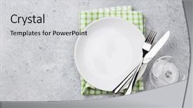  Presentation with table setting - Slide deck consisting of clean slate - table setting empty plate knife background and a light gray colored foreground