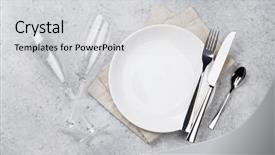  Presentation with table setting - Beautiful slides featuring clean slate - table setting empty plate knife backdrop and a light gray colored foreground