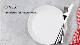  Presentation with empty of wood table top - Amazing slides having clean slate - table setting empty plate knife backdrop and a light gray colored foreground