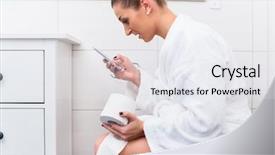 Presentation with text message - Slide set with toilzq - woman in bathroom sitting background and a white colored foreground