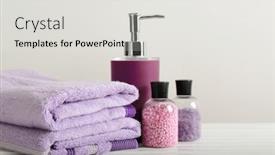 Presentation with cosmetics - Theme featuring clean towels and cosmetics on table against light background background and a light gray colored foreground
