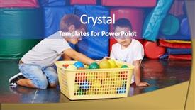  Presentation with gym - Slide set having childrean cleaning up balls background and a yellow colored foreground