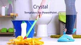 Presentation with room cleaning - Colorful presentation enhanced with cleaning floor in room close backdrop and a sky blue colored foreground