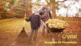  Presentation with leaves - Slides with father and son raking leaves background and a tawny brown colored foreground