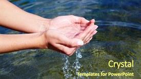  Presentation with fresh water - Colorful presentation enhanced with hands with clear fresh water backdrop and a tawny brown colored foreground