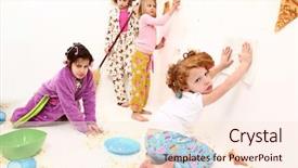  Presentation with elementary children - Slide set featuring group of elementary children cleaning background and a lemonade colored foreground