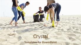  Presentation with community - Colorful presentation enhanced with community bags - group of volunteers tidying up backdrop and a lemonade colored foreground