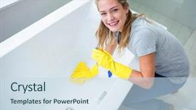 Presentation with tub - Slide deck consisting of woman cleaning the bath tub background and a sky blue colored foreground