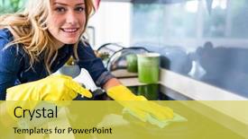  Presentation with kitchen - Slide set having cleaning up in the kitchen background and a  colored foreground