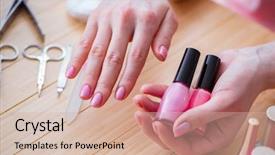  Presentation with beauty products - PPT layouts consisting of clean up files - beauty products nail care tools background and a soft green colored foreground