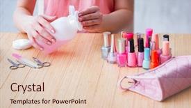  Presentation with nail care tools - PPT layouts consisting of clean up files - beauty products nail care tools background and a lemonade colored foreground