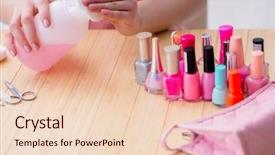  Presentation with nail care tools - PPT layouts having clean up files - beauty products nail care tools background and a lemonade colored foreground