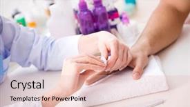  Presentation with elderly care helping hands - PPT layouts having clean up files - hands during manicure care session background and a lemonade colored foreground