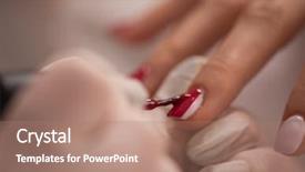  Presentation with nail salon - PPT theme featuring clean up files - woman hands receiving a manicure background and a coral colored foreground