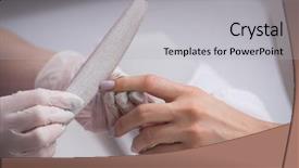  Presentation with nail salon - Presentation theme enhanced with clean up files - woman hands receiving a manicure background and a light gray colored foreground